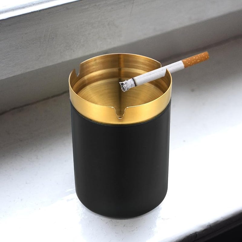 Black Windproof Stainless Steel Ashtray With Lid Smokeless Ash Container For Home Desktop - Image 3